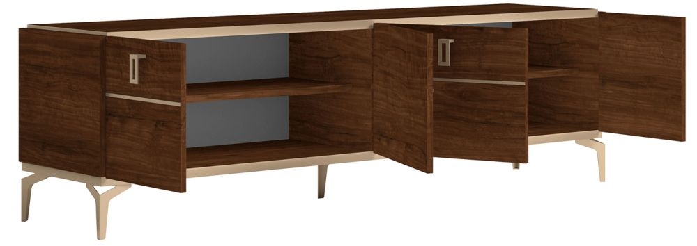 Product photograph of Status Eva Day Walnut Brown Italian 4 Door Tv Unit from Choice Furniture Superstore.